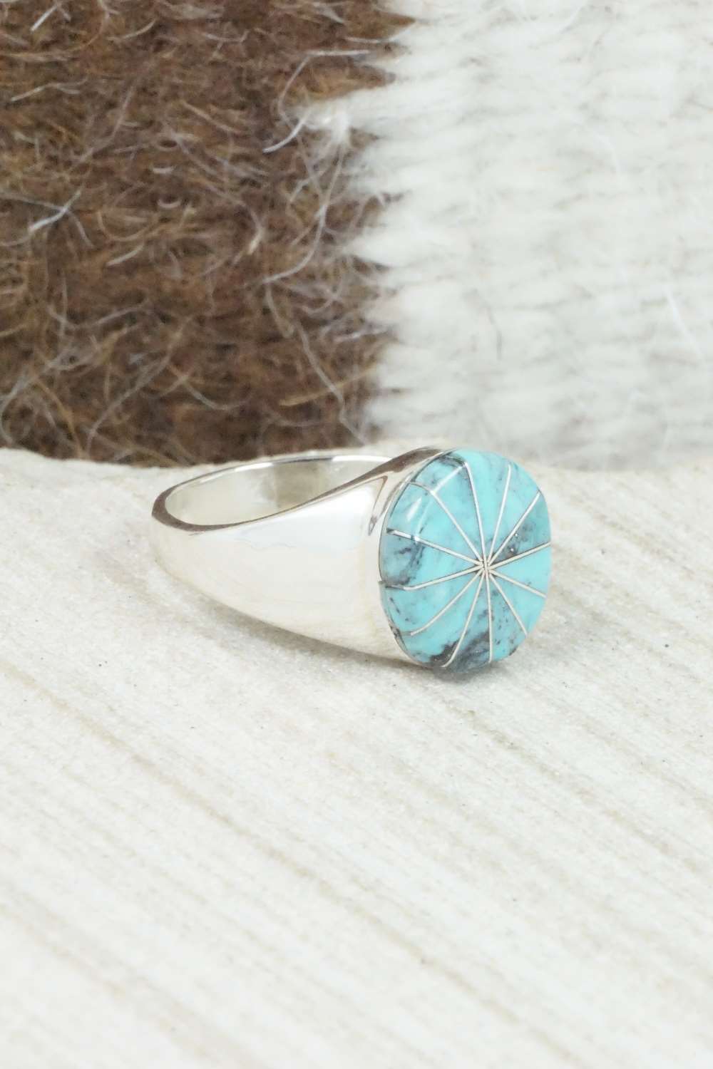Turquoise & Sterling Silver Ring - Johnson Laweka - Size 6.75