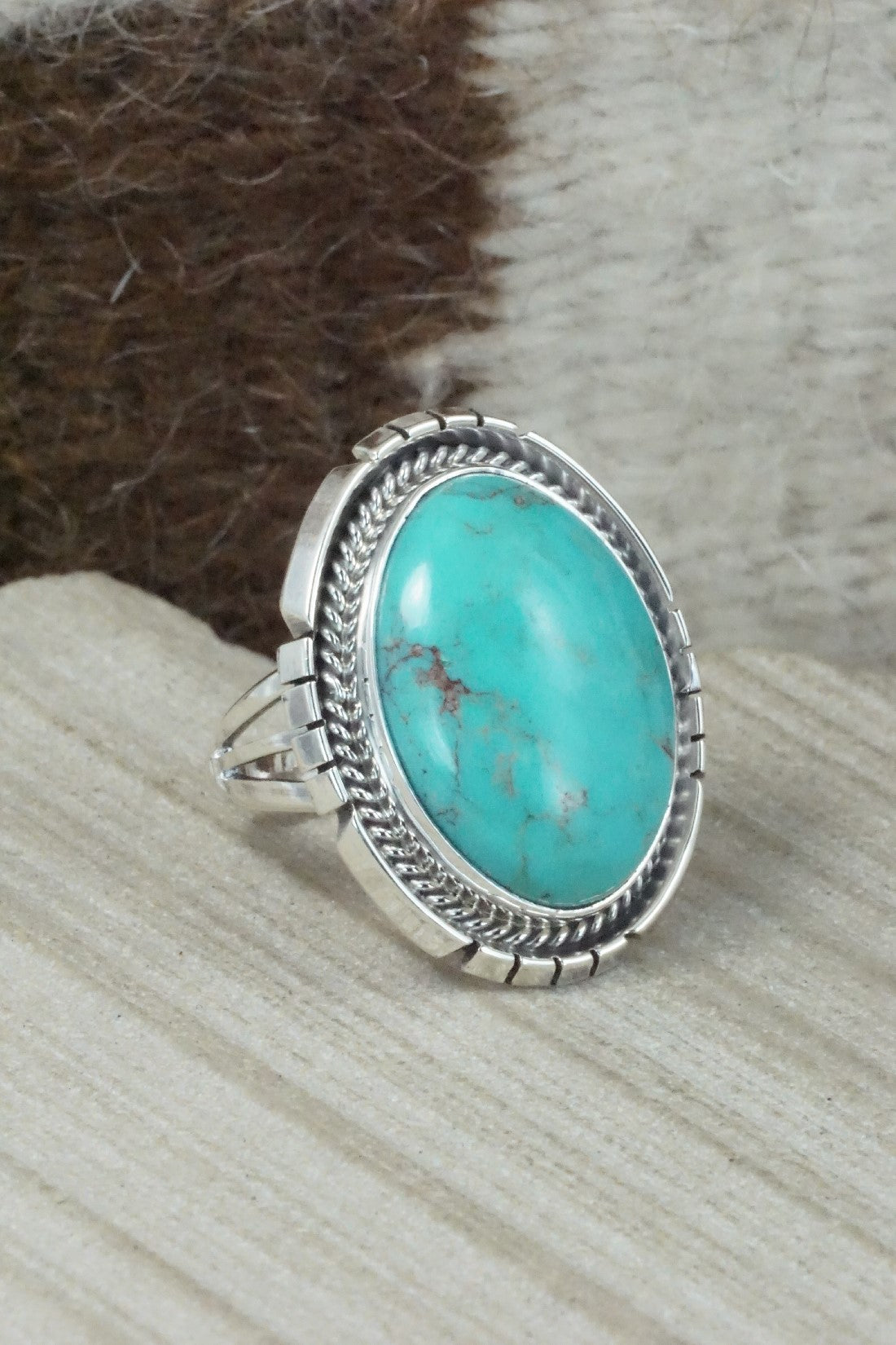Turquoise & Sterling Silver Ring - Samuel Yellowhair - Size 8.5