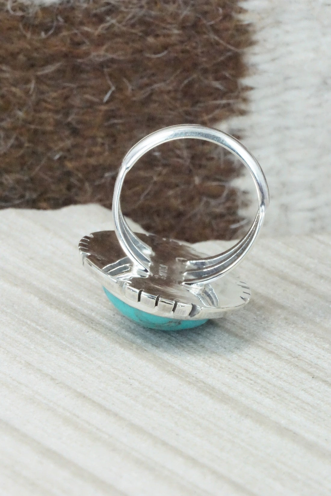 Turquoise & Sterling Silver Ring - Samuel Yellowhair - Size 8.5