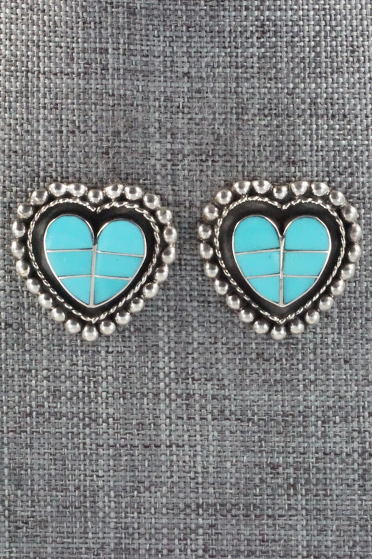 Turquoise & Sterling Silver Inlay Earrings - Faye Lowsayatee