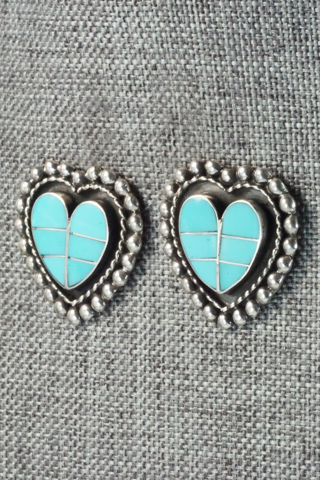 Turquoise & Sterling Silver Inlay Earrings - Faye Lowsayatee