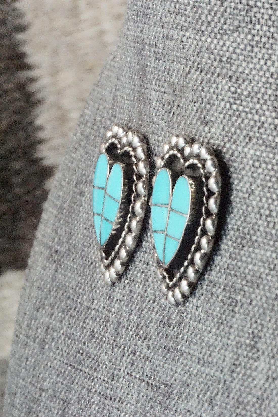 Turquoise & Sterling Silver Inlay Earrings - Faye Lowsayatee