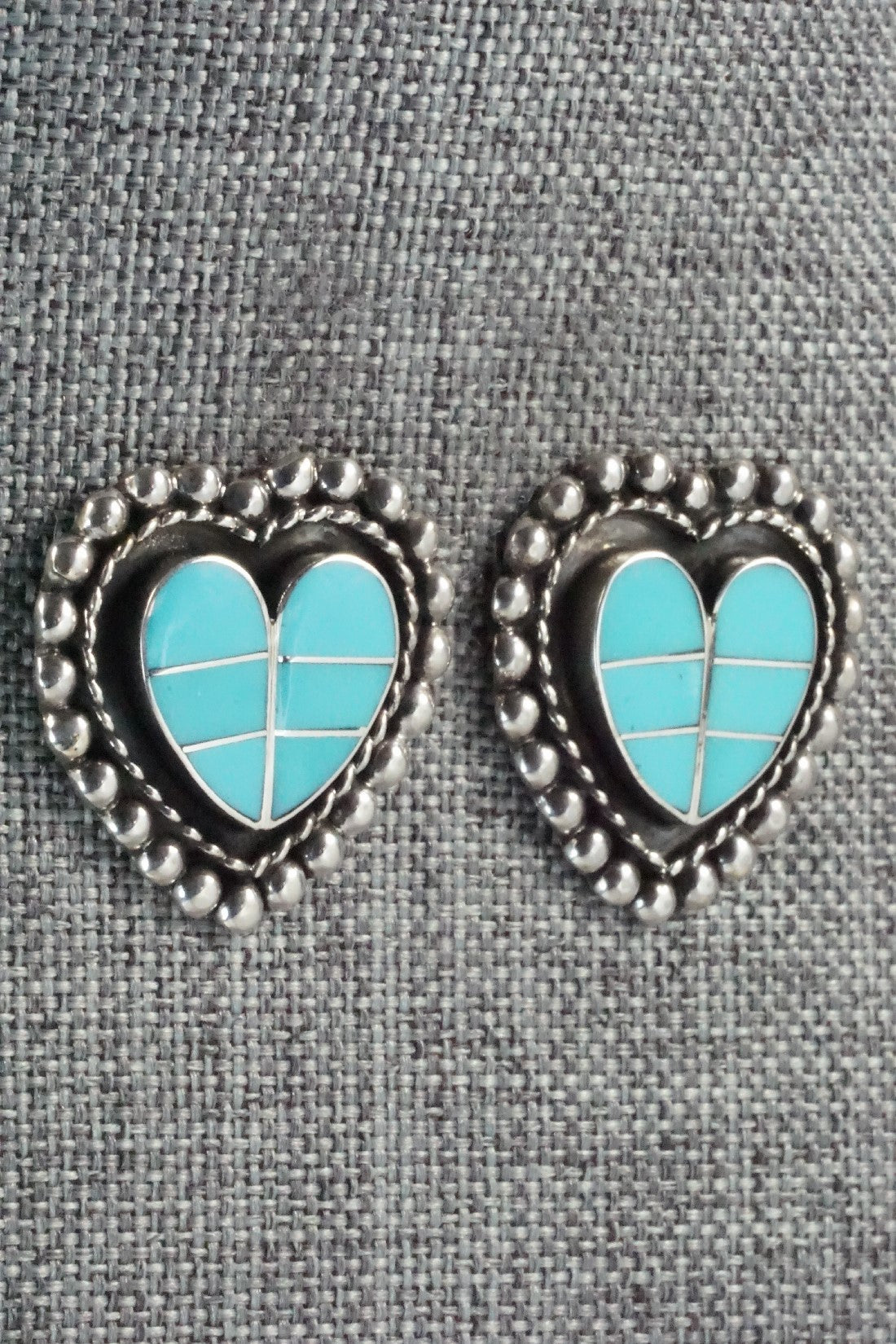 Turquoise & Sterling Silver Inlay Earrings - Faye Lowsayatee