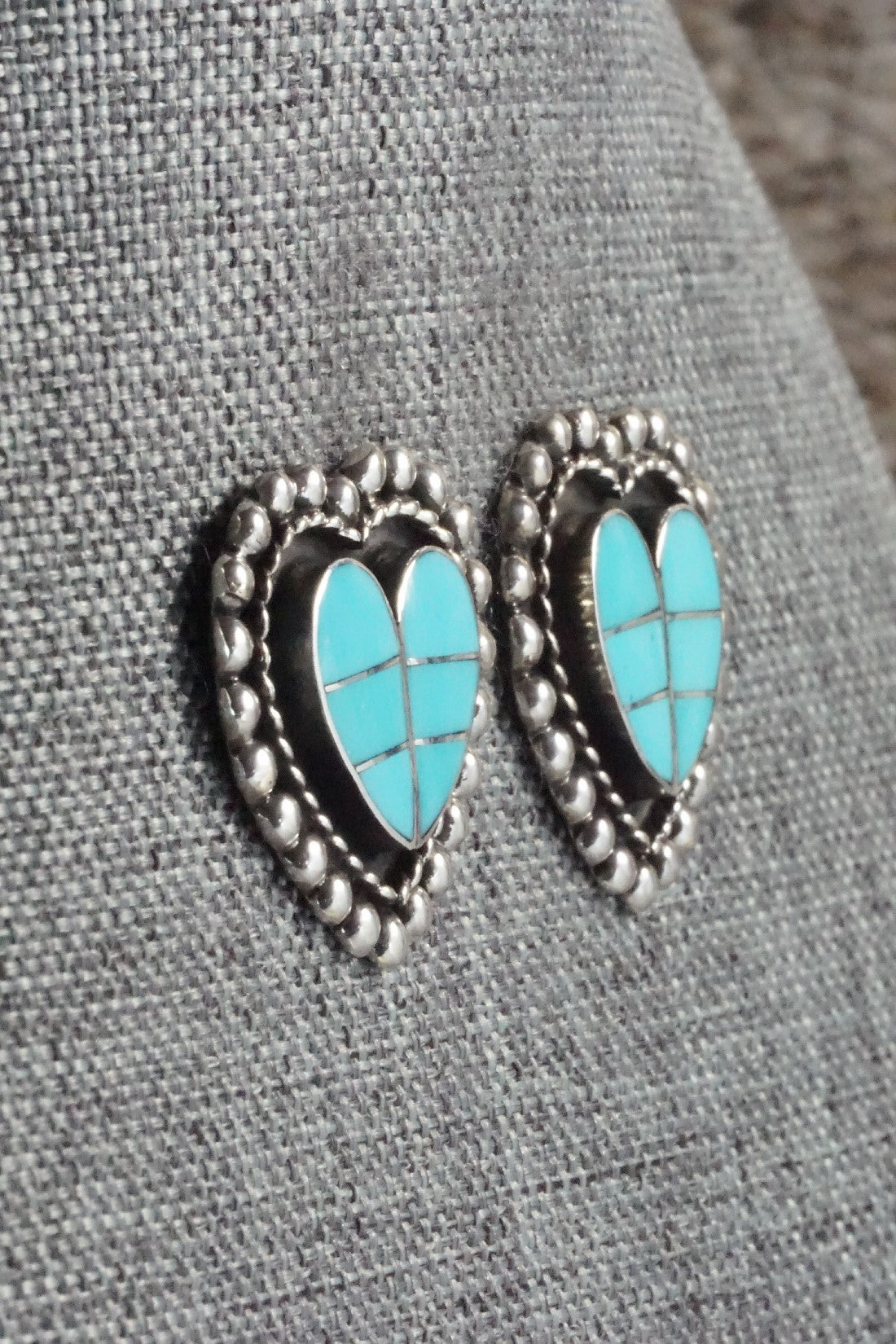 Turquoise & Sterling Silver Inlay Earrings - Faye Lowsayatee