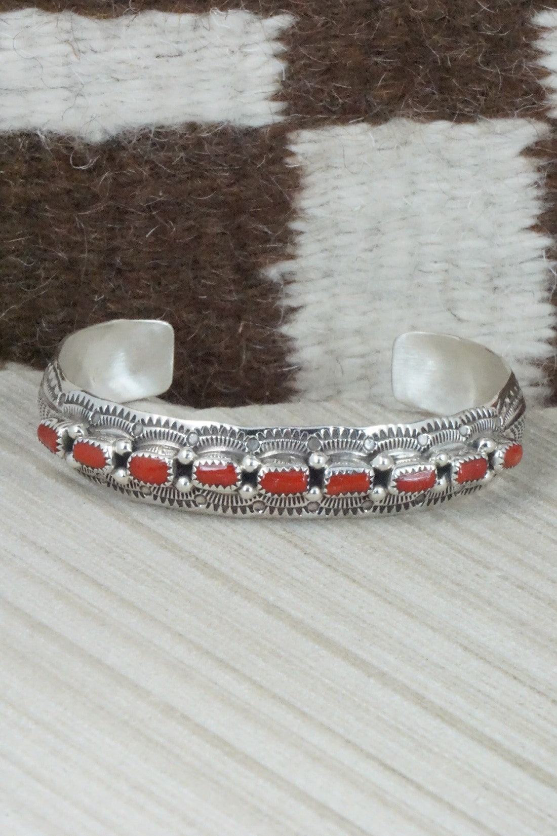 Coral & Sterling Silver Bracelet - Grace Silver