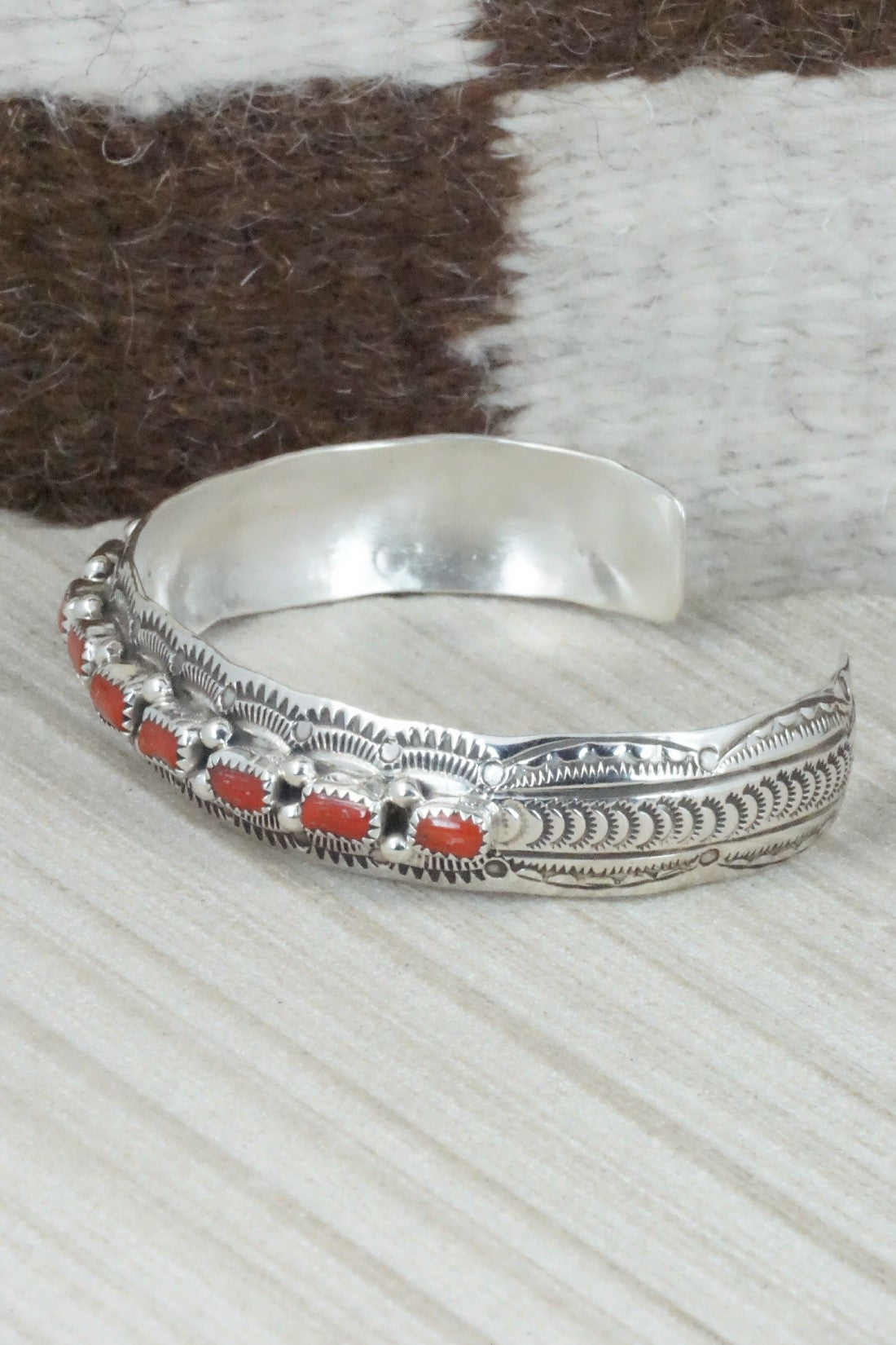 Coral & Sterling Silver Bracelet - Grace Silver