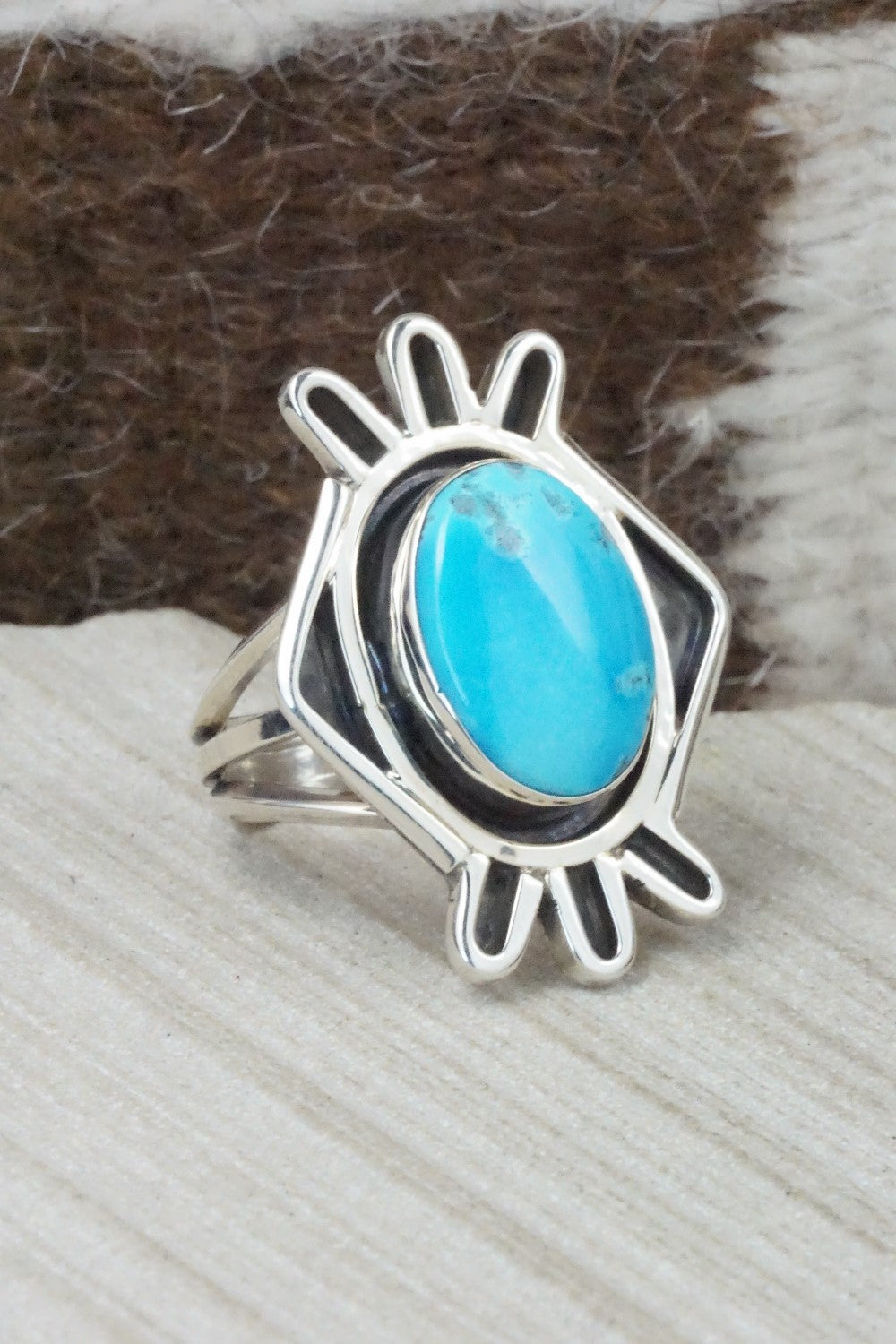 Turquoise & Sterling Silver Ring - Bobby Platero - Size 9