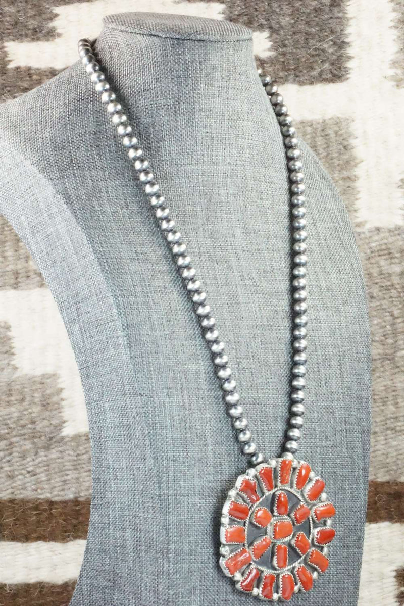 Coral & Sterling Silver Pearl Necklace - Raymond Delgarito