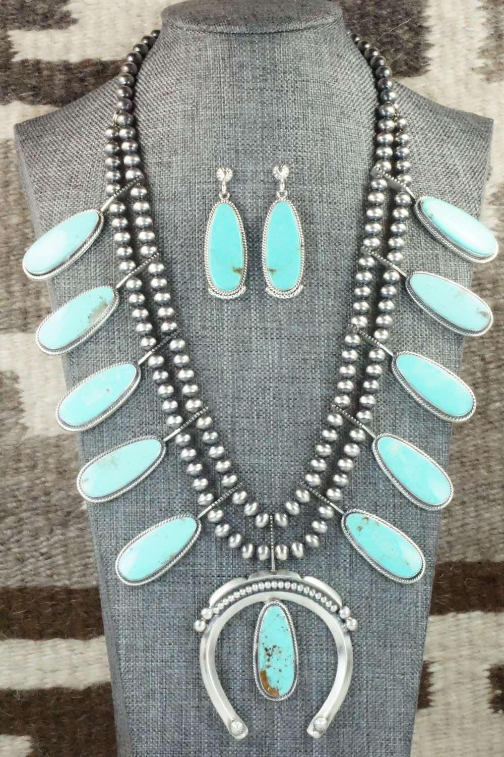 Turquoise & Sterling Silver Squash Blossom Set - Tom Lewis