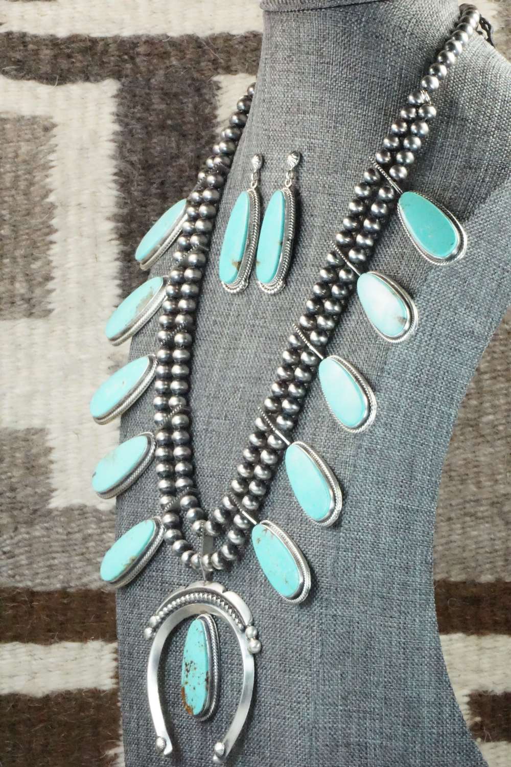 Turquoise & Sterling Silver Squash Blossom Set - Tom Lewis