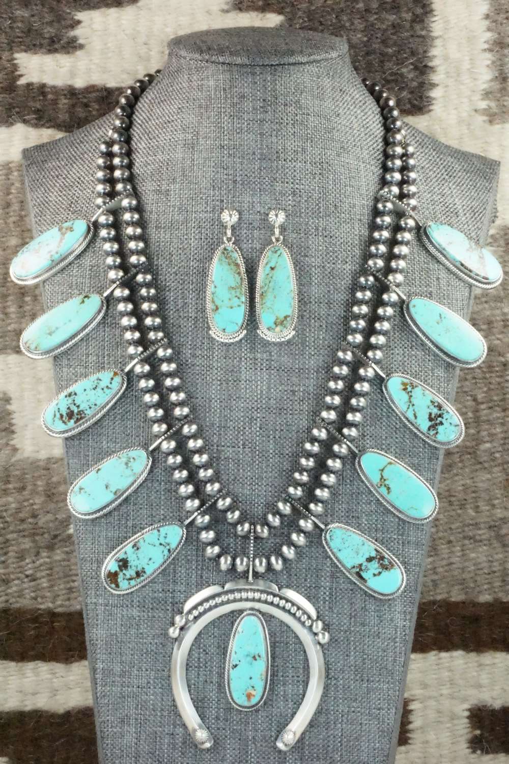 Turquoise & Sterling Silver Squash Blossom Set - Tom Lewis