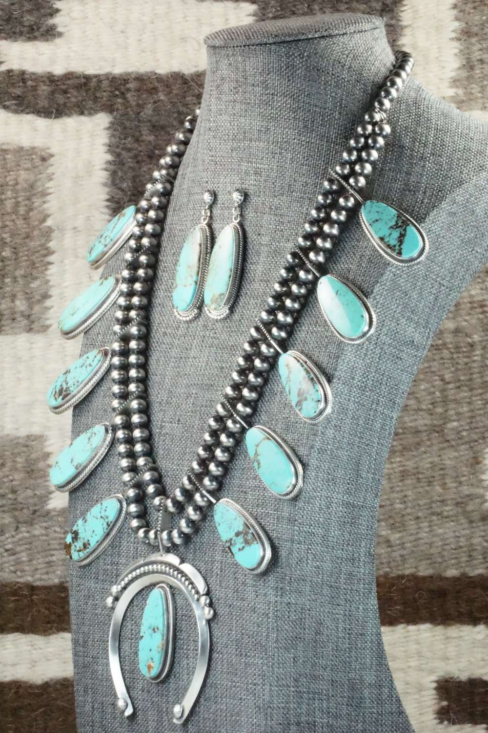 Turquoise & Sterling Silver Squash Blossom Set - Tom Lewis