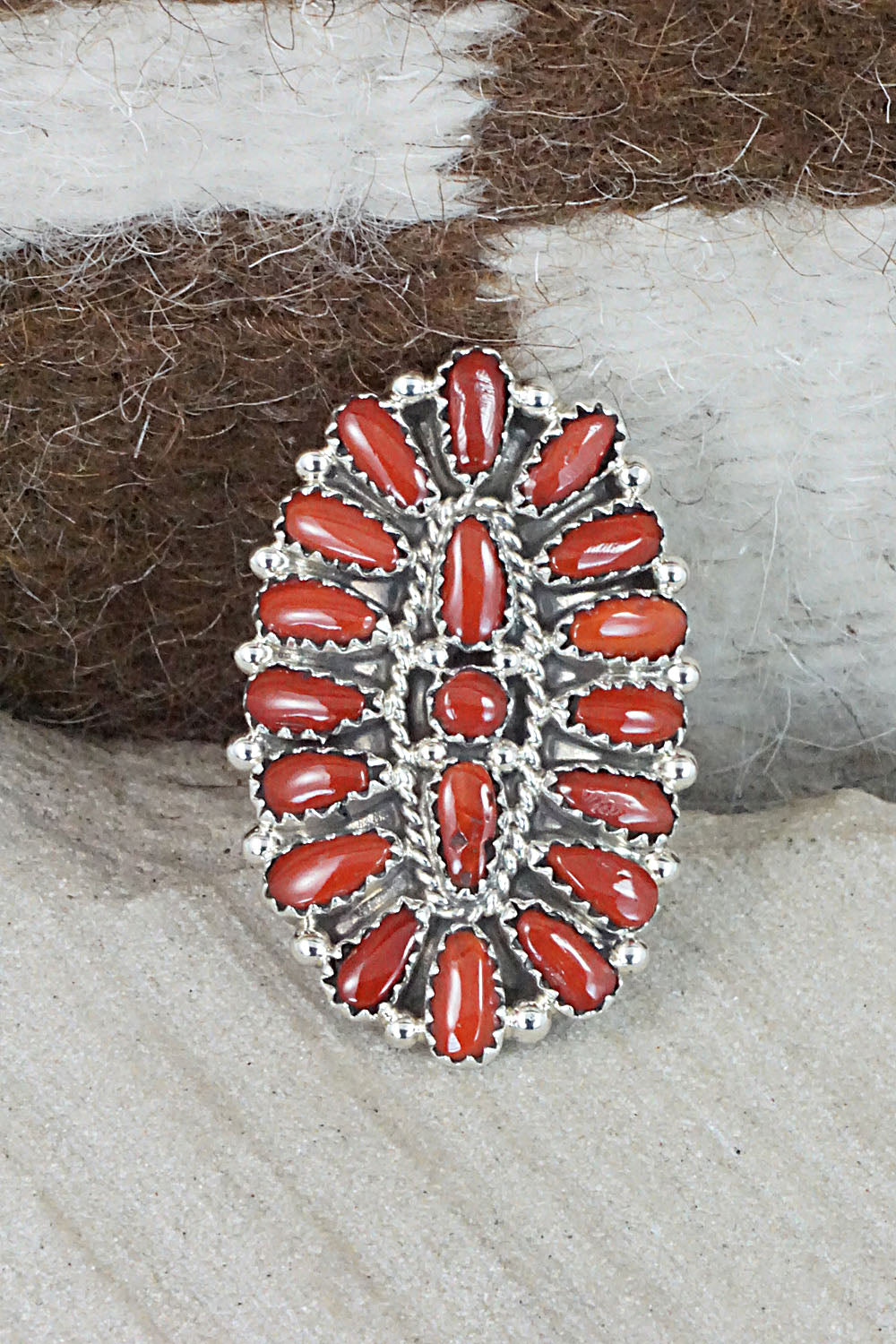 Coral and Sterling Silver Ring - Donovan Wilson - Size 8