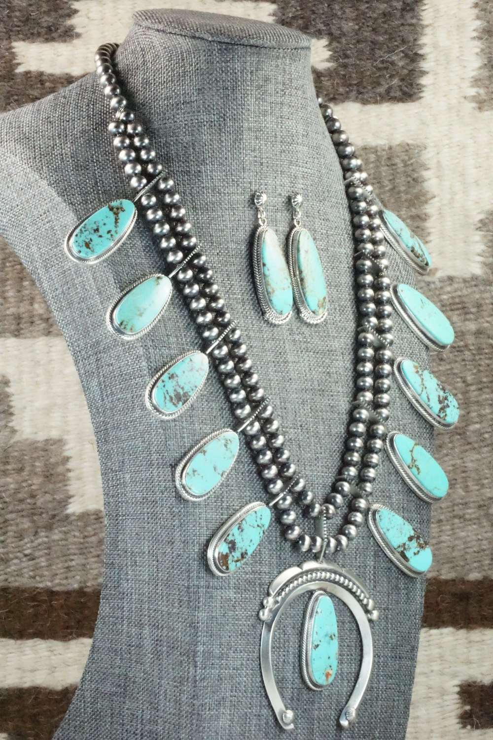 Turquoise & Sterling Silver Squash Blossom Set - Tom Lewis