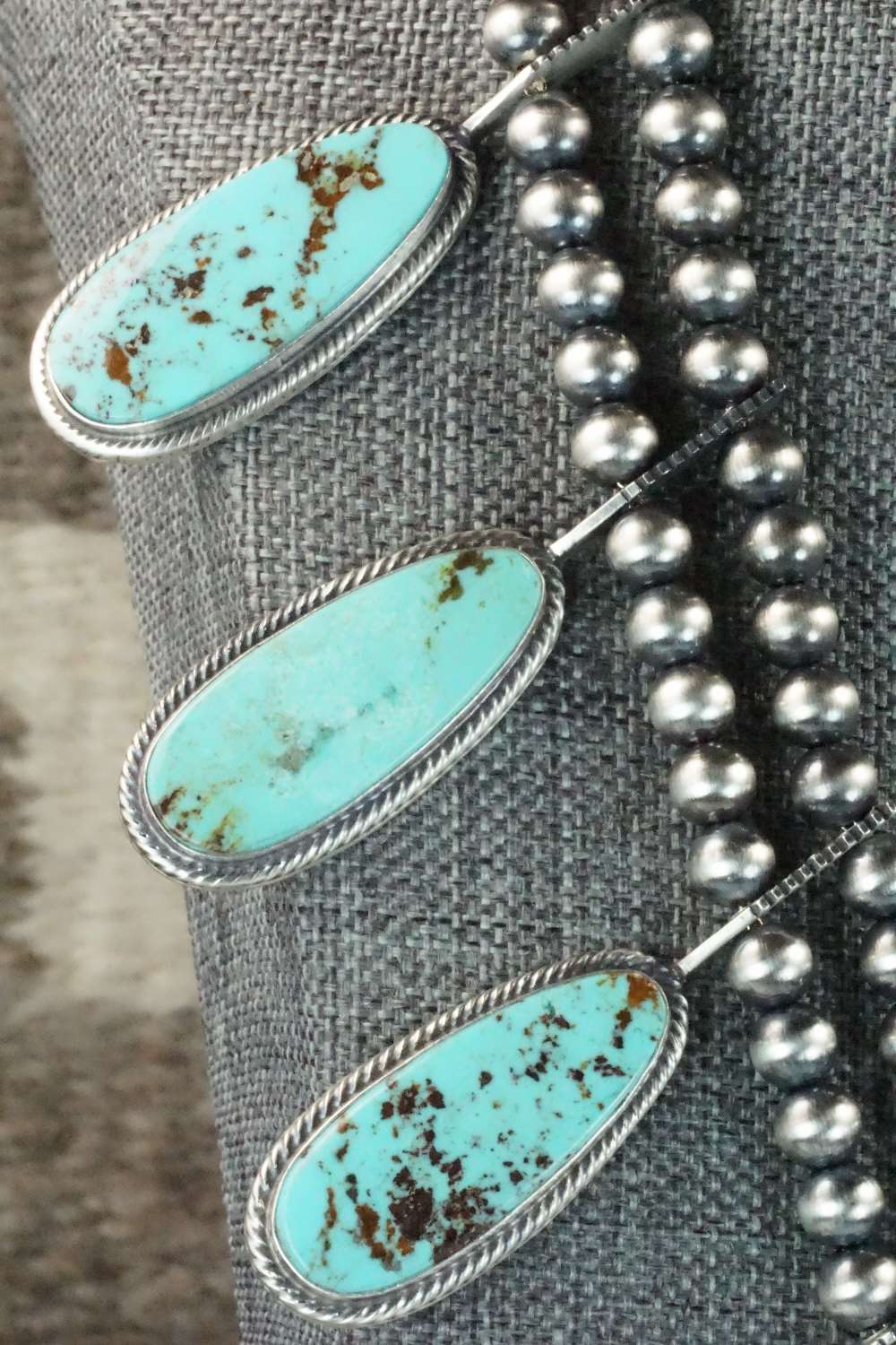 Turquoise & Sterling Silver Squash Blossom Set - Tom Lewis