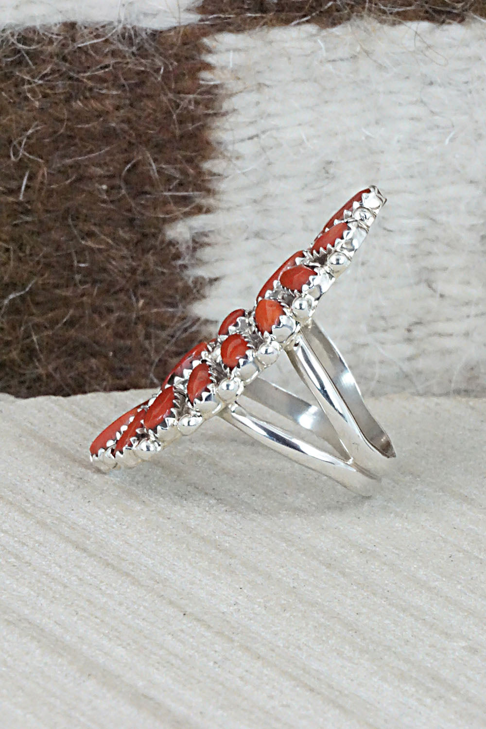 Coral and Sterling Silver Ring - Donovan Wilson - Size 8