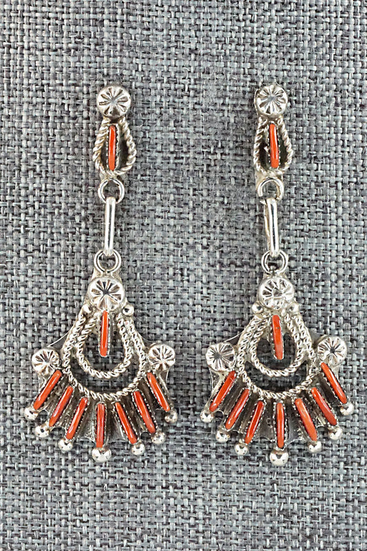 Coral & Sterling Silver Earrings - Bernadette Wyaco