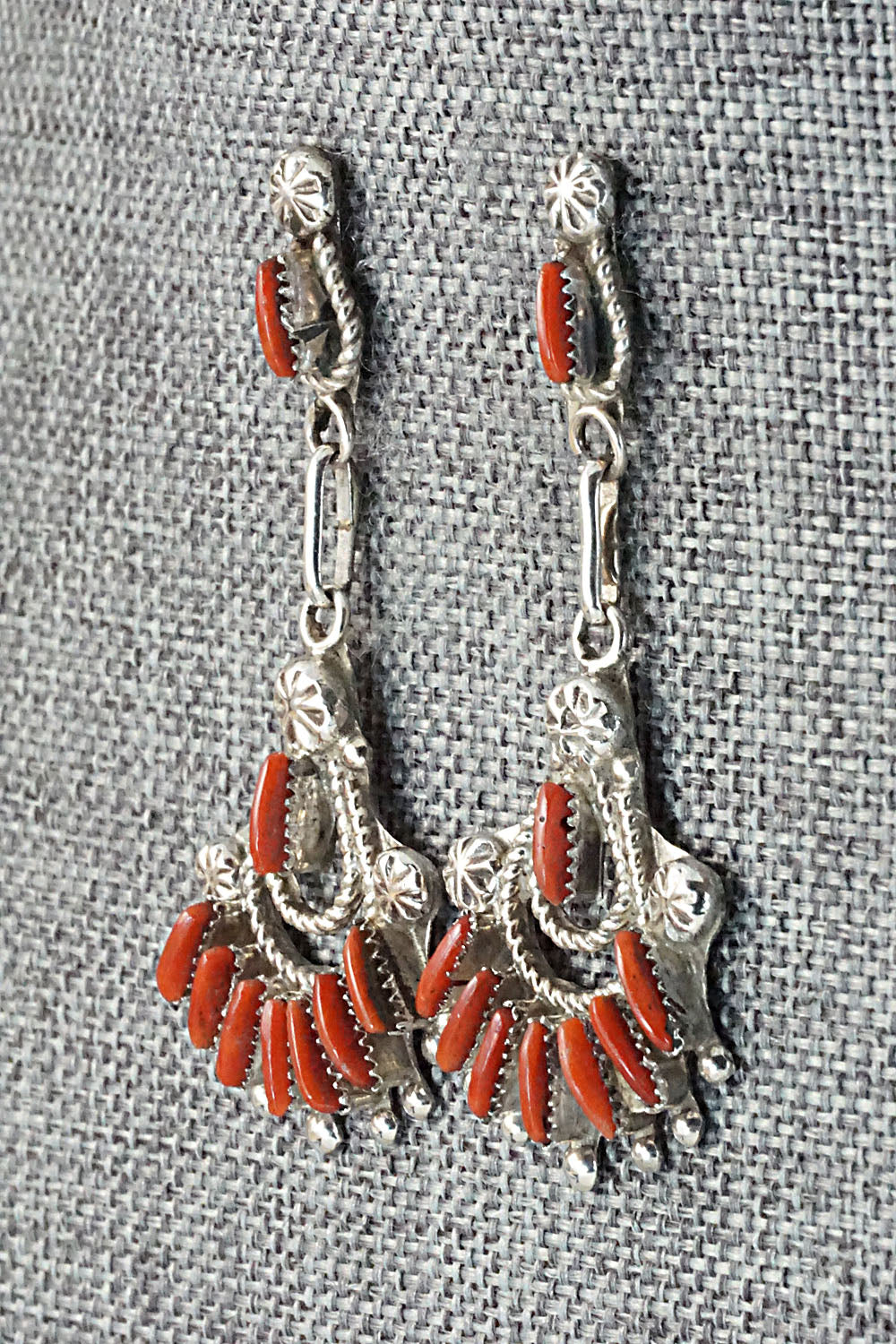 Coral & Sterling Silver Earrings - Bernadette Wyaco