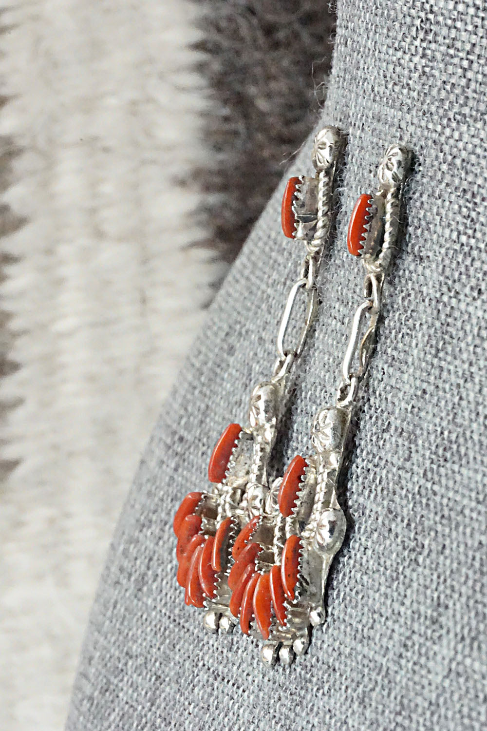 Coral & Sterling Silver Earrings - Bernadette Wyaco