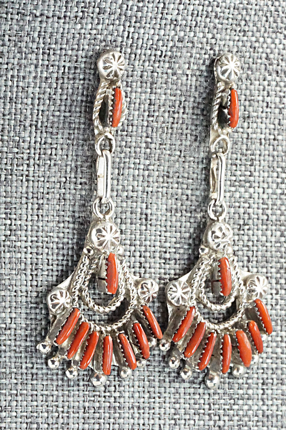 Coral & Sterling Silver Earrings - Bernadette Wyaco