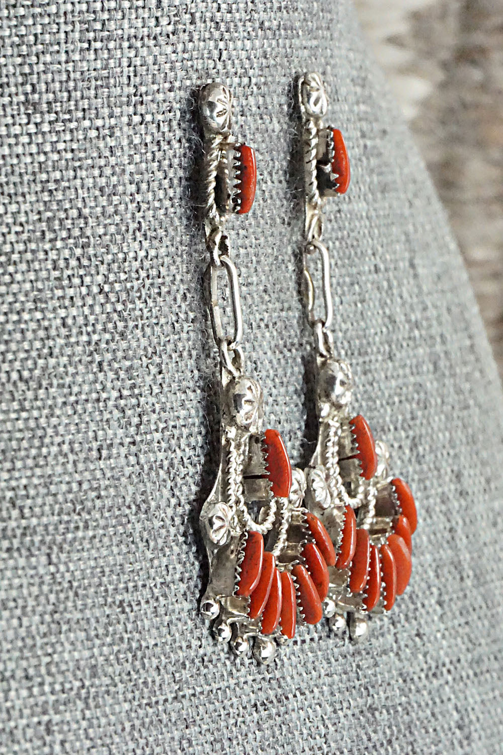 Coral & Sterling Silver Earrings - Bernadette Wyaco