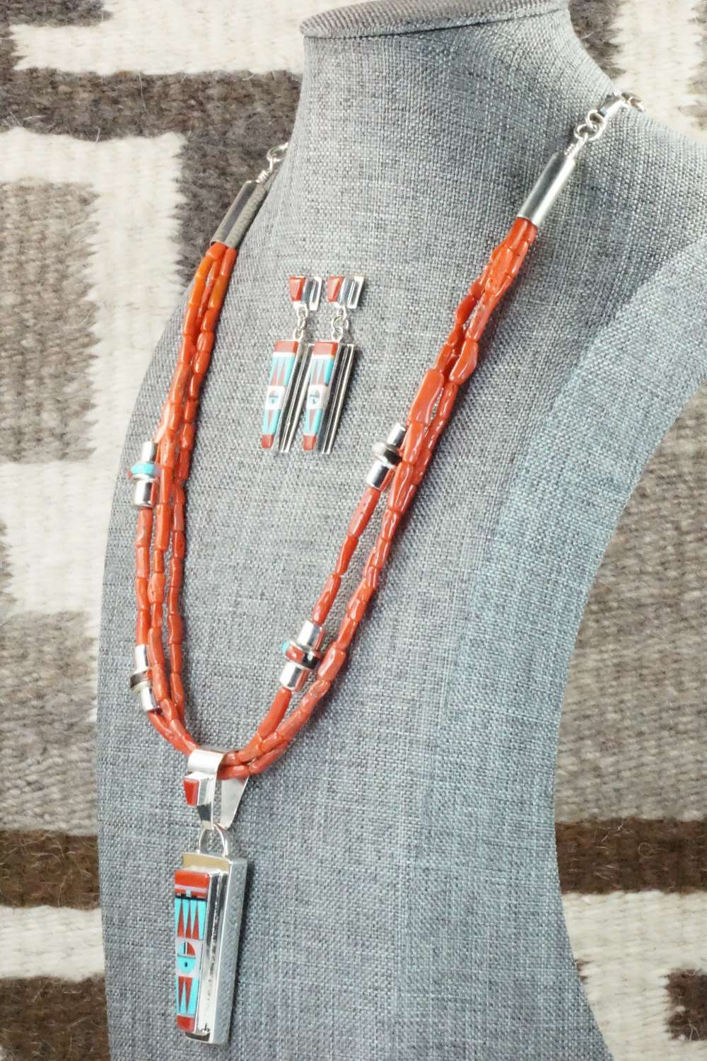 Coral & Sterling Silver Necklace and Earrings Set - Patty Edaakie