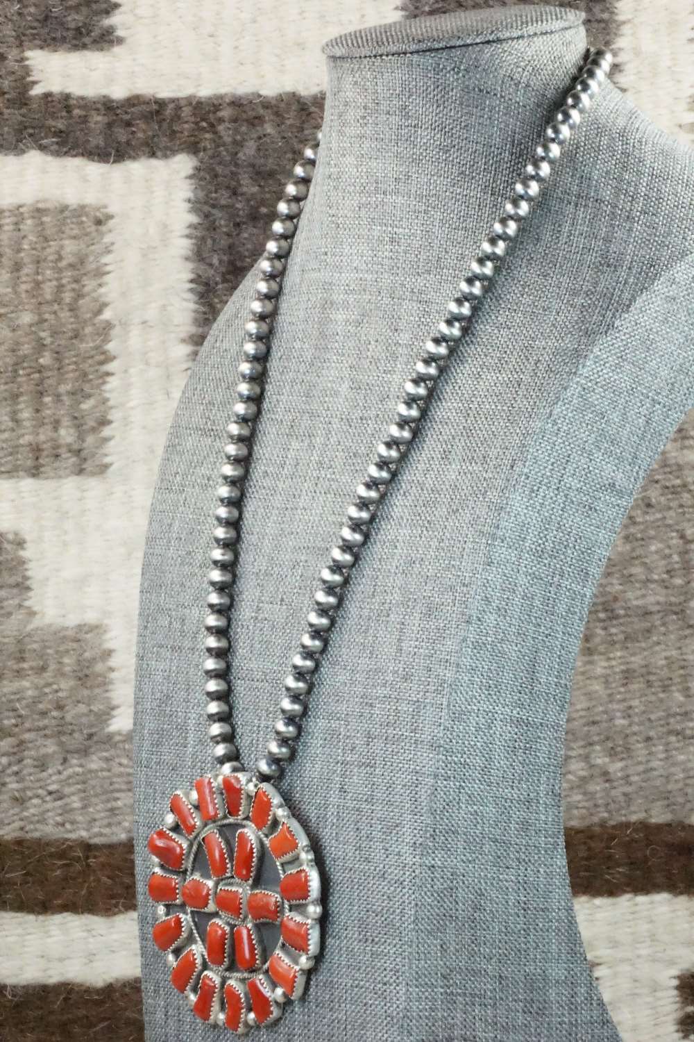 Coral & Sterling Silver Pearl Necklace - Raymond Delgarito