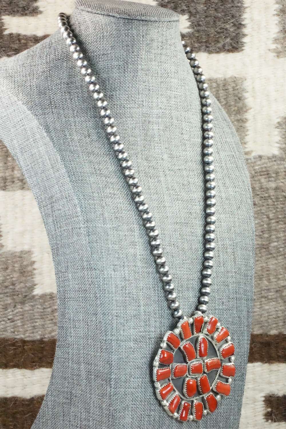 Coral & Sterling Silver Pearl Necklace - Raymond Delgarito