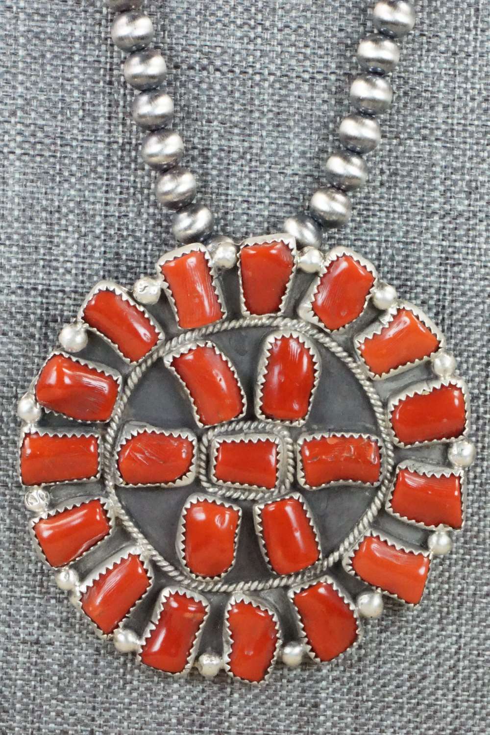 Coral & Sterling Silver Pearl Necklace - Raymond Delgarito