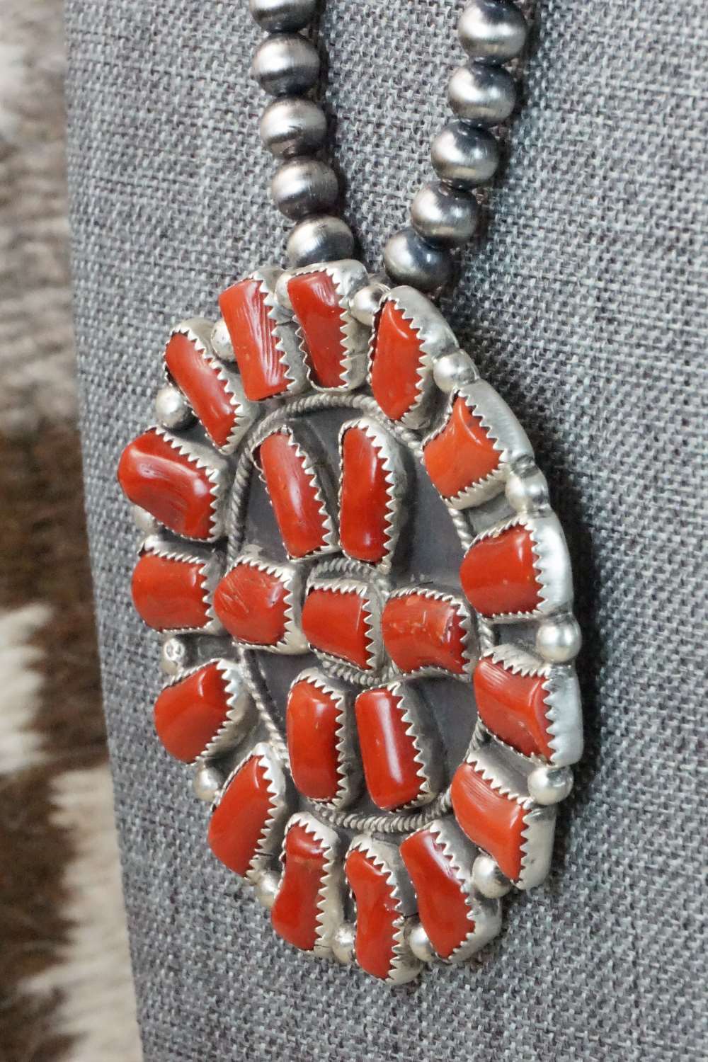 Coral & Sterling Silver Pearl Necklace - Raymond Delgarito