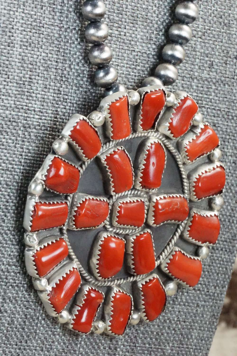 Coral & Sterling Silver Pearl Necklace - Raymond Delgarito