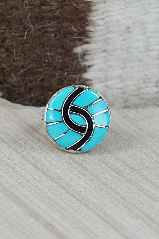 Turquoise & Sterling Silver Inlay Ring - Amy Wesley - Size 6