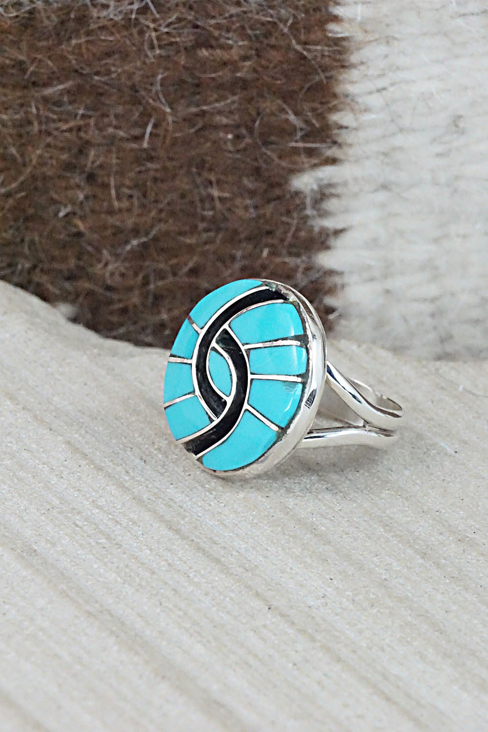 Turquoise & Sterling Silver Inlay Ring - Amy Wesley - Size 6