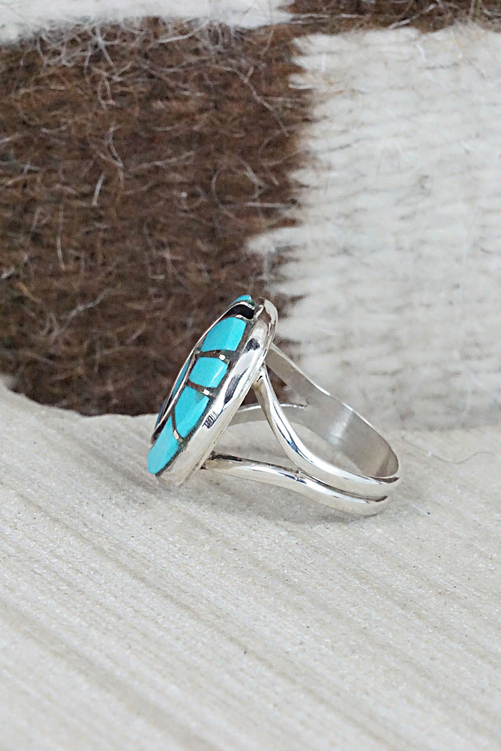 Turquoise & Sterling Silver Inlay Ring - Amy Wesley - Size 6