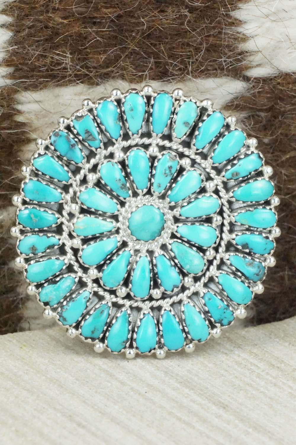 Turquoise and Sterling Silver Ring - Justin Wilson - Size 7.25