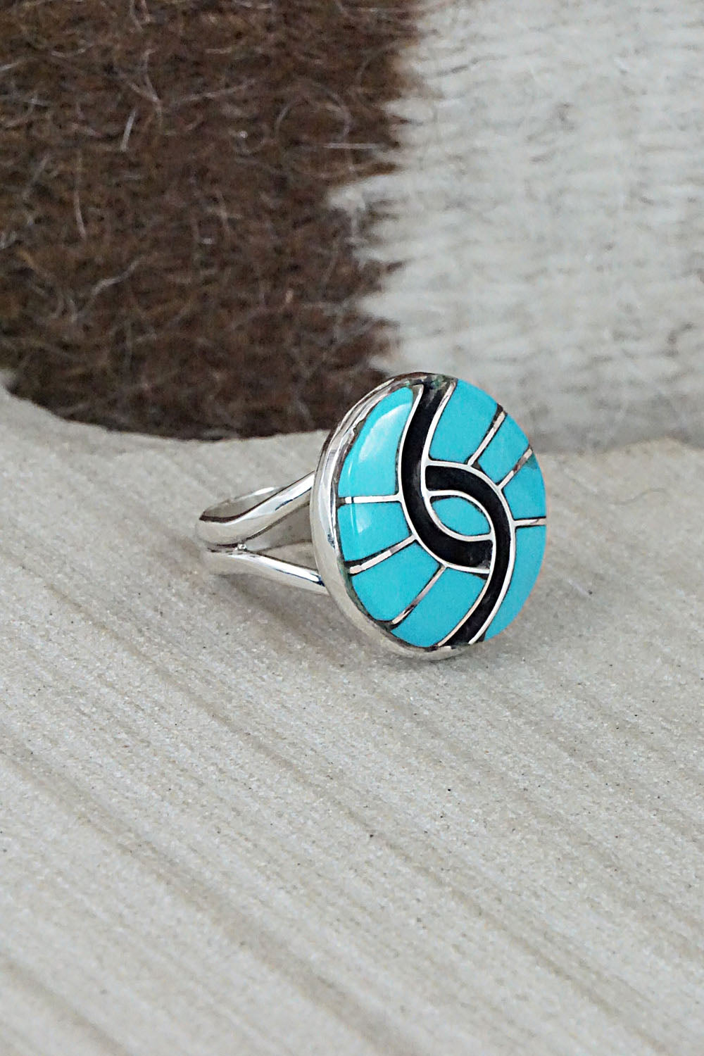 Turquoise & Sterling Silver Inlay Ring - Amy Wesley - Size 6