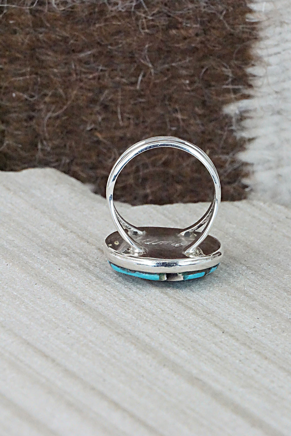 Turquoise & Sterling Silver Inlay Ring - Amy Wesley - Size 6