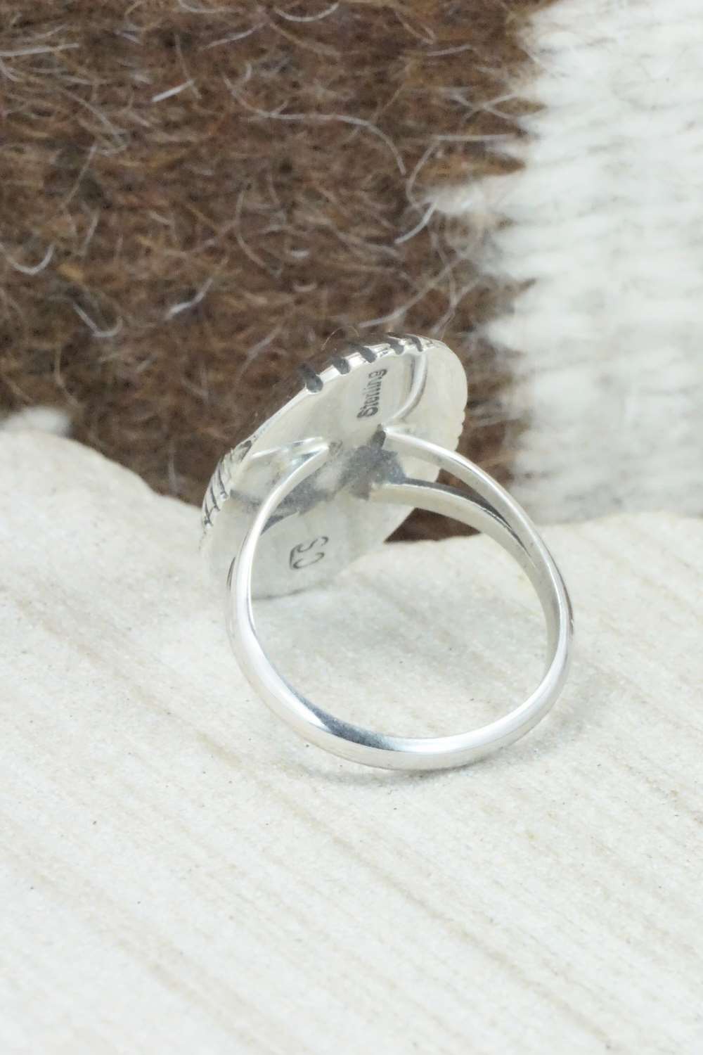Coral and Sterling Silver Ring - Cecil Saunders - Size 6.75