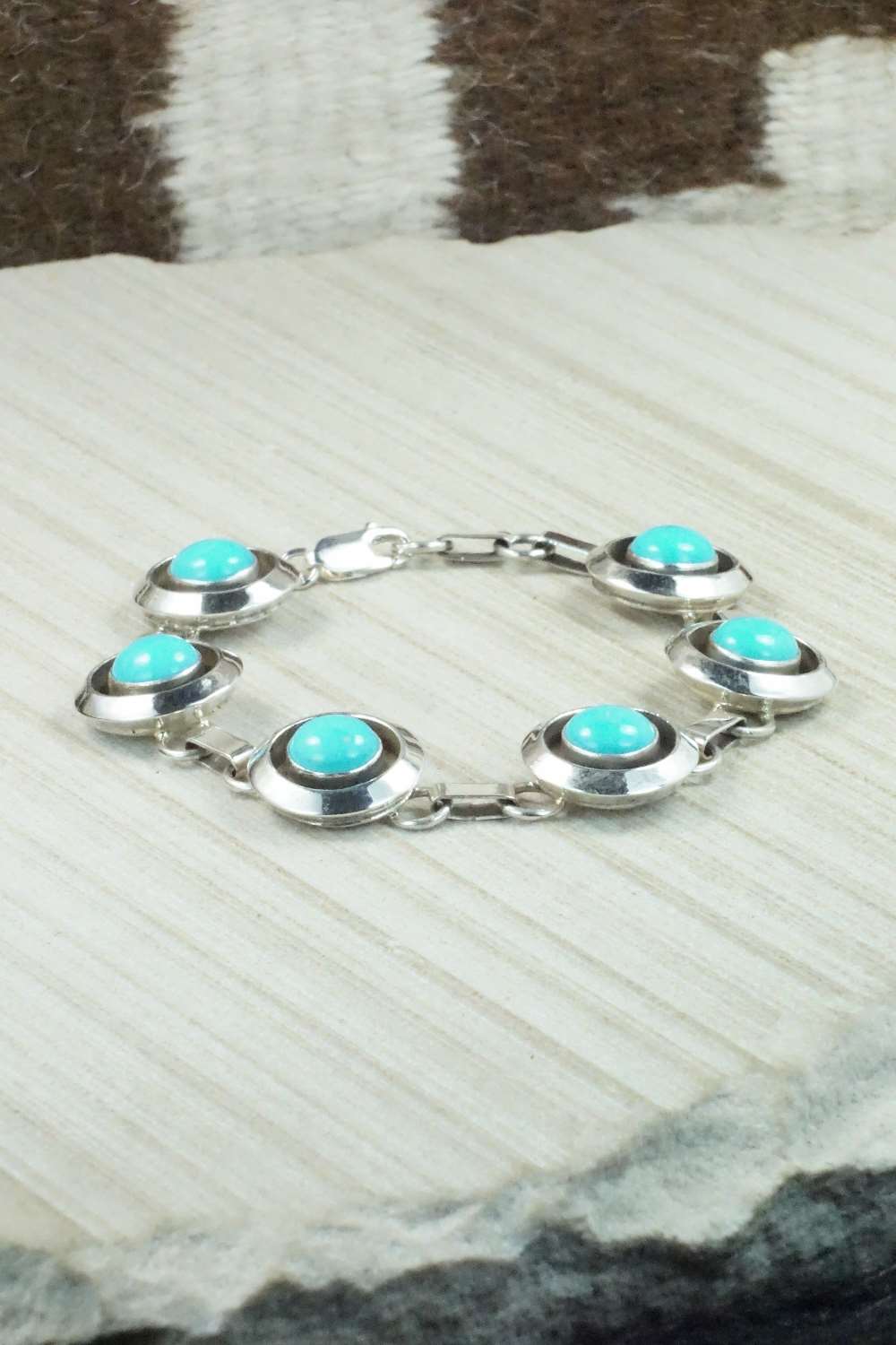 Turquoise & Sterling Silver Link Bracelet - Tom Lewis