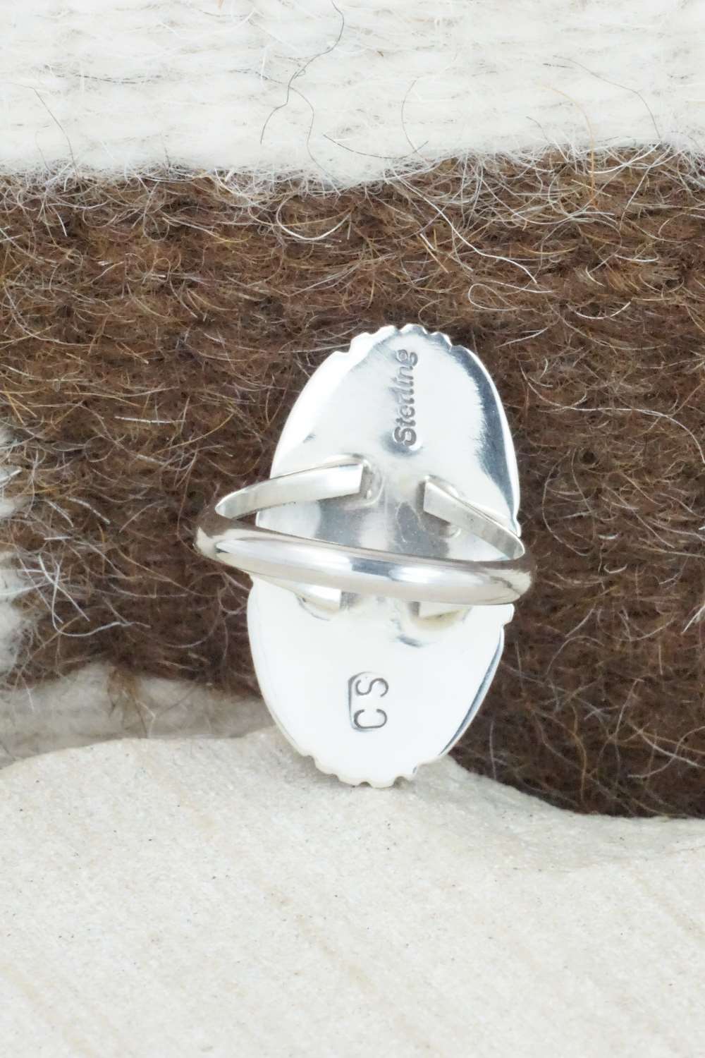 Coral and Sterling Silver Ring - Cecil Saunders - Size 6.75