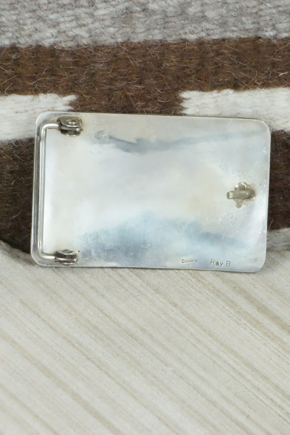 Turquoise, Coral & Sterling Silver Belt Buckle - Raymond Begay