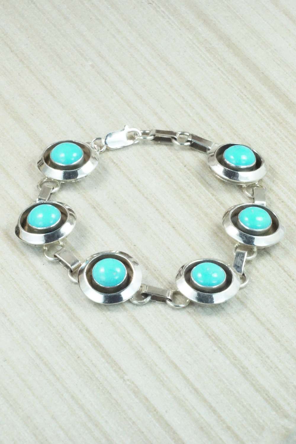 Turquoise & Sterling Silver Link Bracelet - Tom Lewis