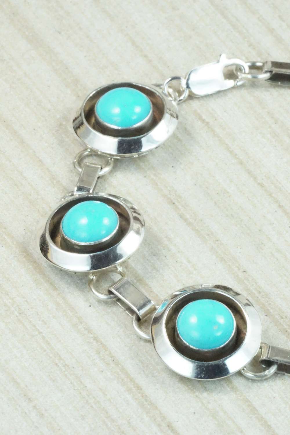 Turquoise & Sterling Silver Link Bracelet - Tom Lewis