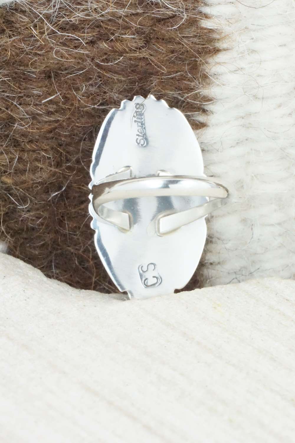 Coral and Sterling Silver Ring - Cecil Saunders - Size 5.25