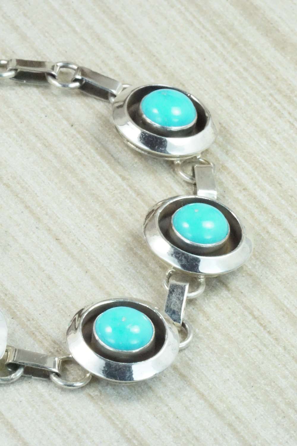 Turquoise & Sterling Silver Link Bracelet - Tom Lewis