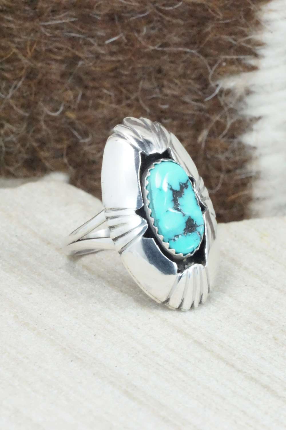 Turquoise & Sterling Silver Ring - Cecil Saunders - Size 5.5