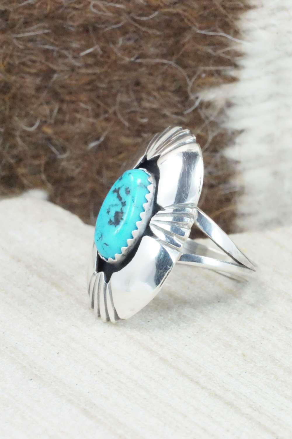 Turquoise & Sterling Silver Ring - Cecil Saunders - Size 6.25