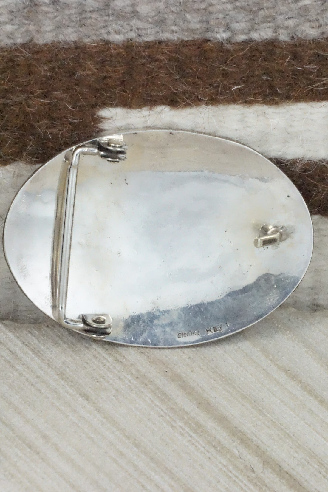 Turquoise, Coral & Sterling Silver Belt Buckle - Raymond Begay