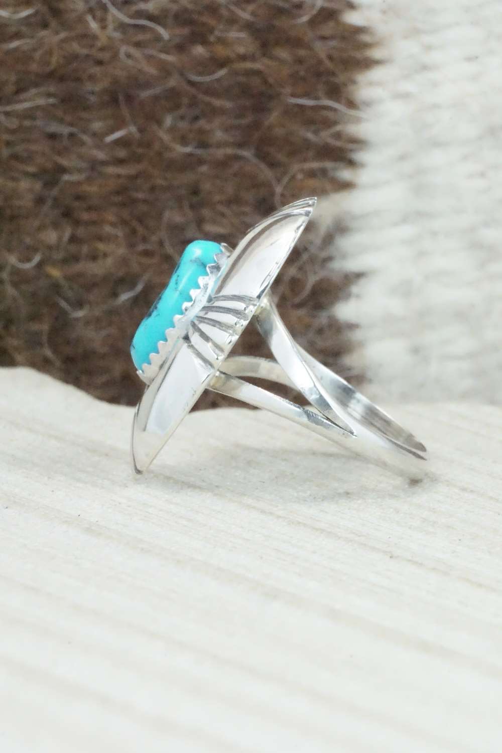 Turquoise & Sterling Silver Ring - Cecil Saunders - Size 6.25