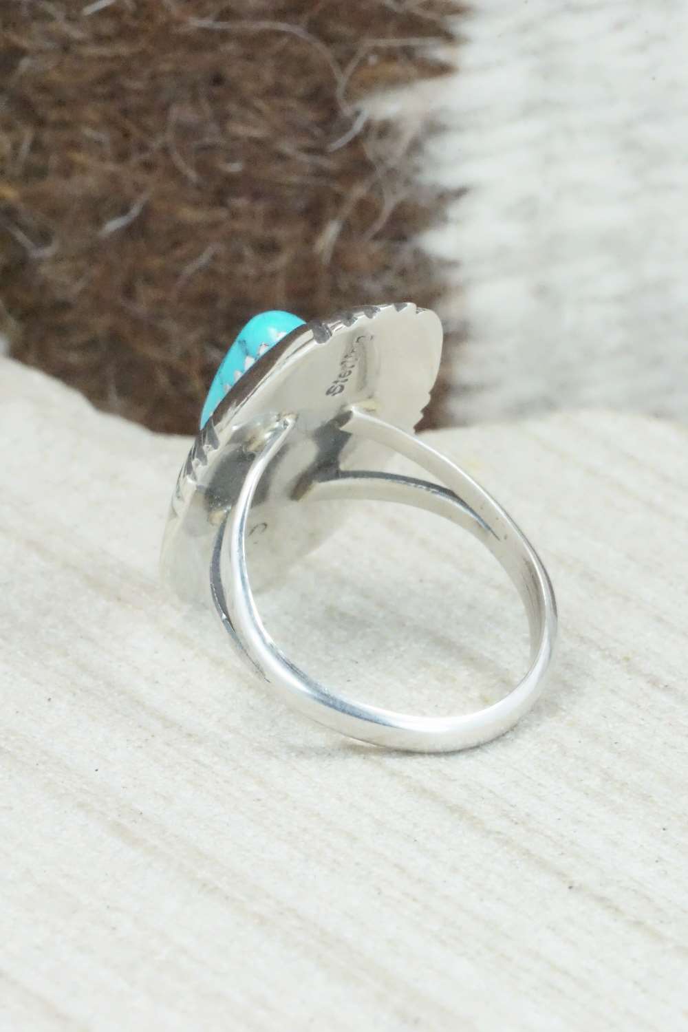 Turquoise & Sterling Silver Ring - Cecil Saunders - Size 6.25